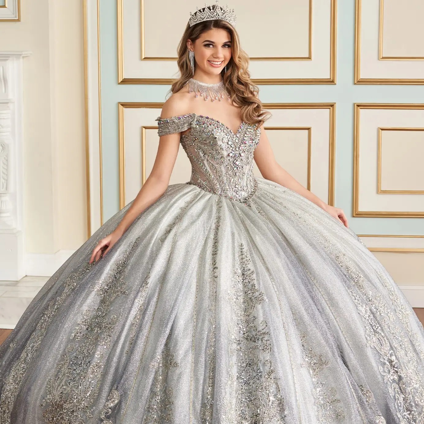 Photo of model wearing Quinceanera dress